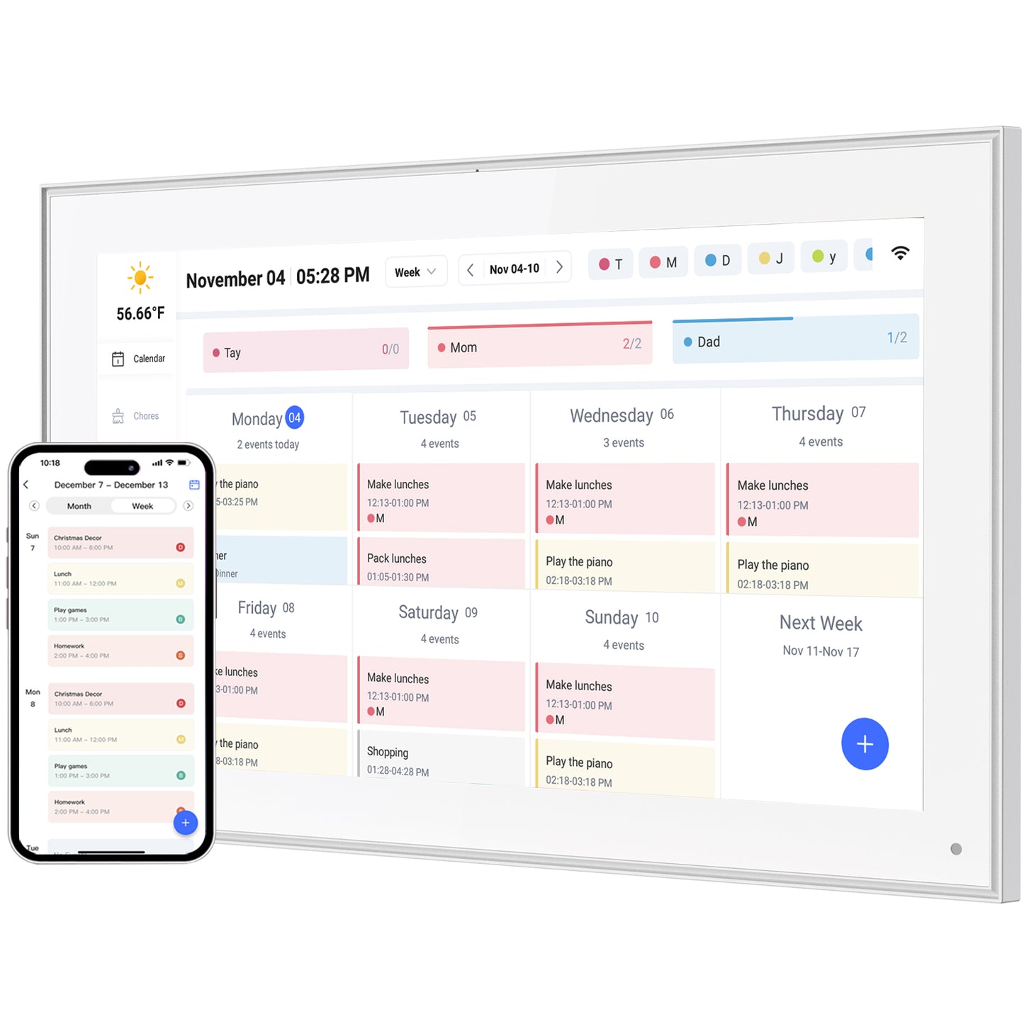 15.6 Inch Digital Calendar, Smart Digital Calendar Planner & Chore Chart, IPS FHD 1920x1080 Touchscreen Display for Family Schedules, Desk Stand Included, Wall Mountable - Share Photos & Videos