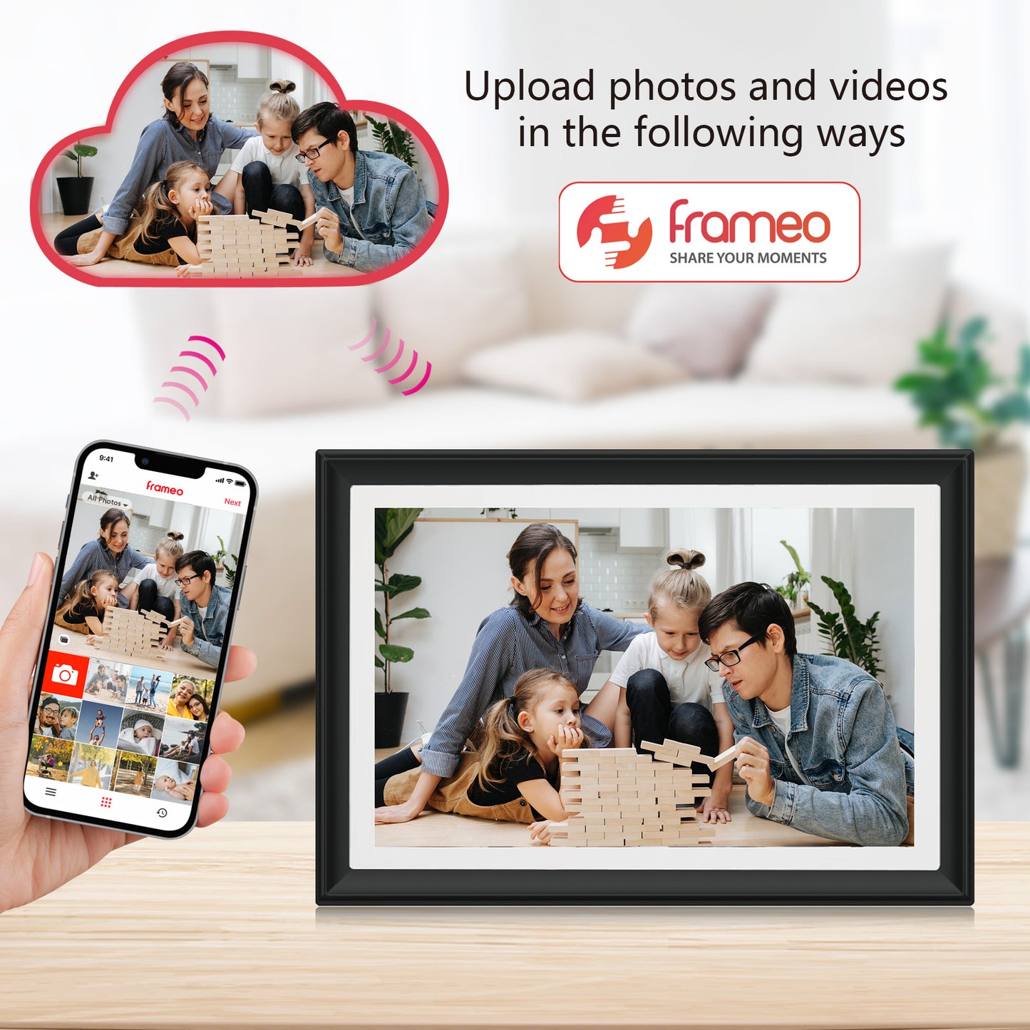 32GB FRAMEO 10.1 Inch WiFi Digital Photo Frame with LED Light, 1280x800 HD IPS LCD Touch Screen, Auto-Rotate Portrait and Landscape, 32GB Storage, Share Moments Instantly via Frameo App from Anywhere