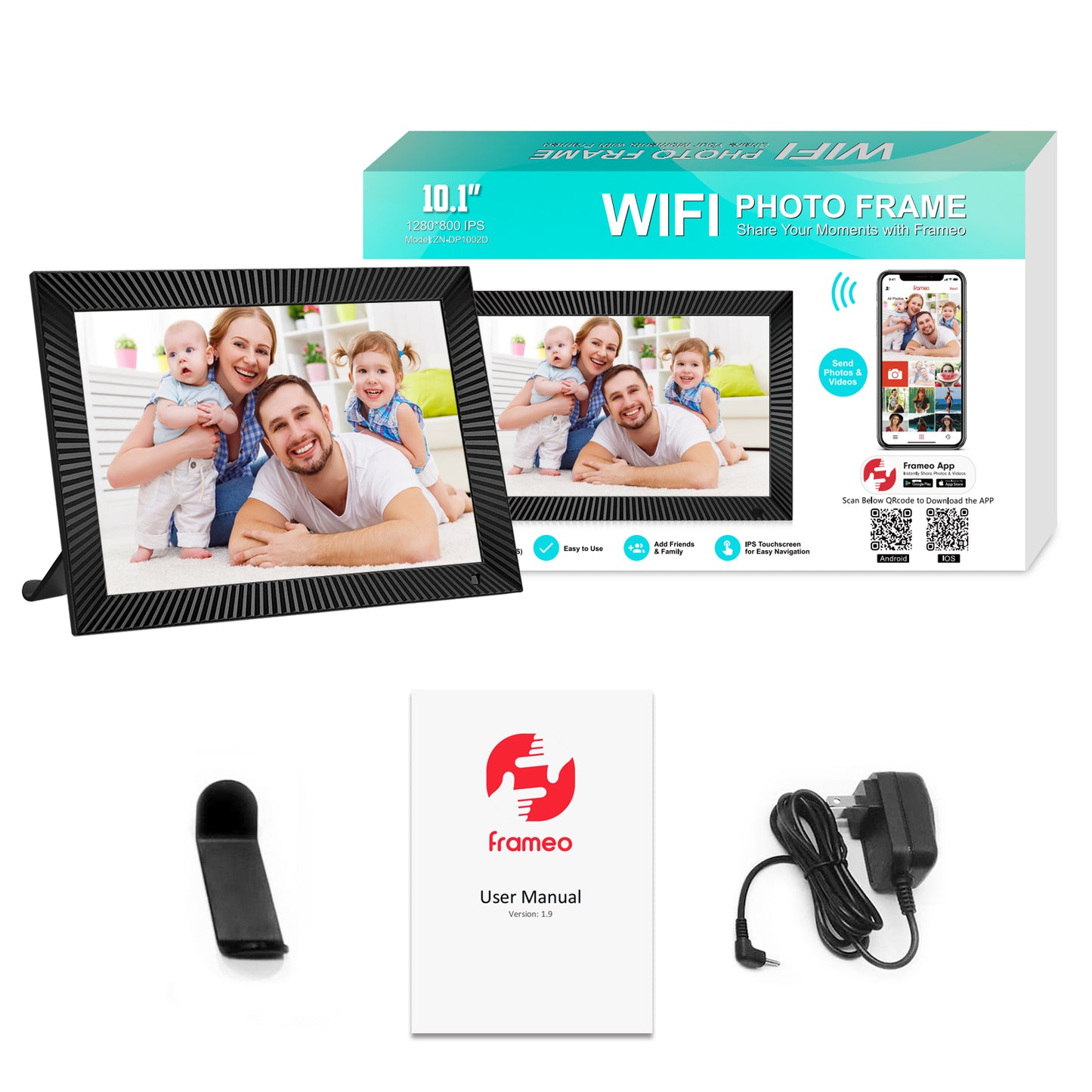 FRAMEO 10.1 Inch Smart WiFi Digital Photo Frame 1280x800 IPS LCD Touch Screen, Auto-Rotate, Motion Sensor, Built in 32GB Memory, Share Moments Instantly via Frameo App from Anywhere