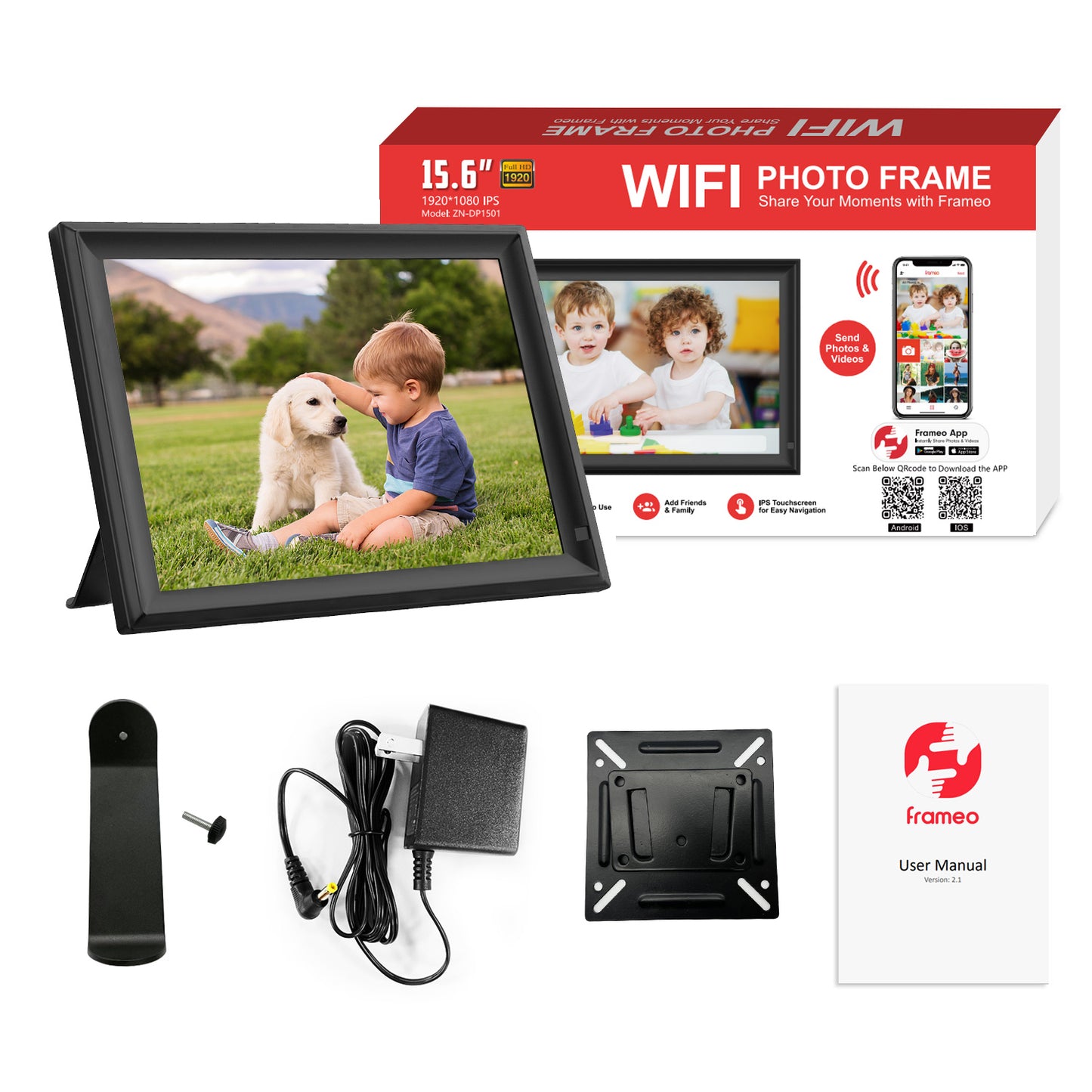 FRAMEO 15.6inch 32GB Digital Photo Frame with 1920x1080 FHD IPS LCD Touch Screen