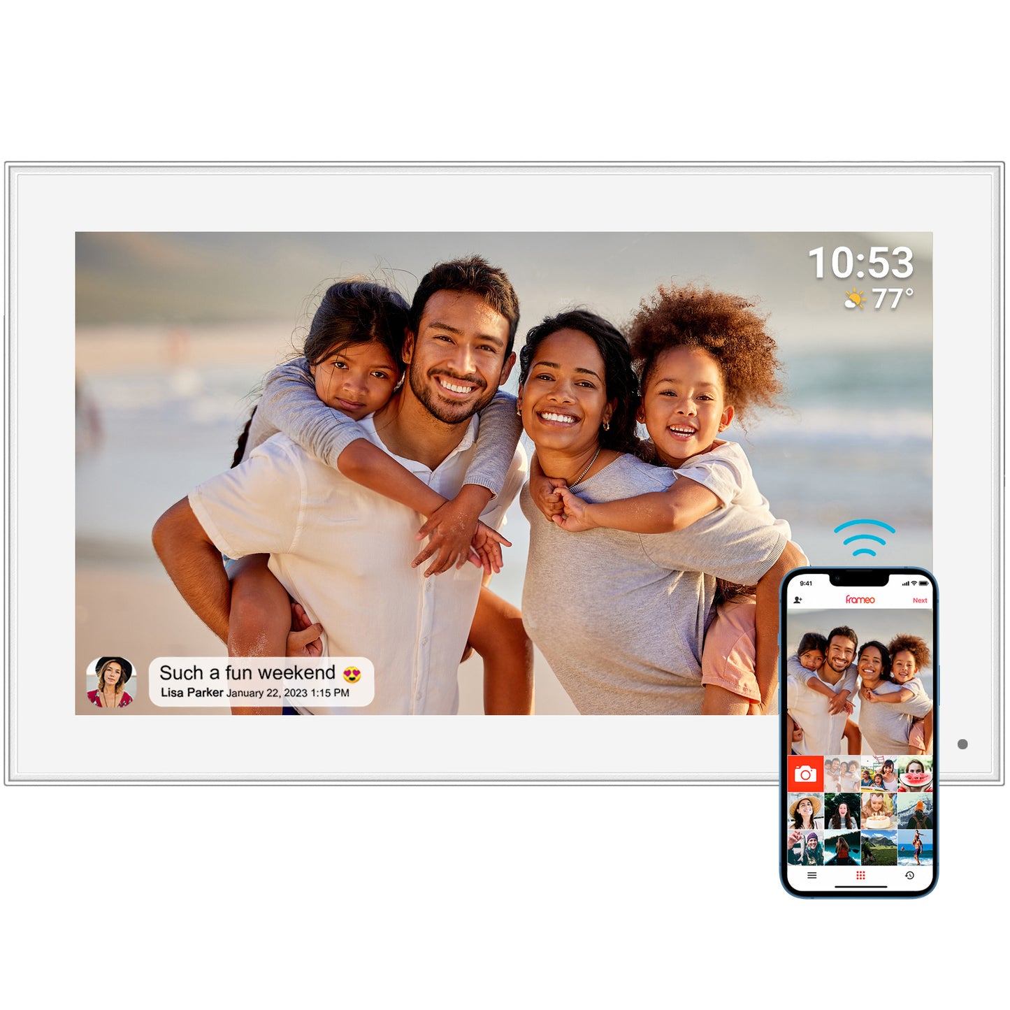 15.6" Frameo Digital Picture Frame WiFi, 1920x1080 IPS FHD Touch Screen Large Electronic Photo Frames, Send Photos from Your Phone from Anywhere, Best Gifts for Parents and Grandparents