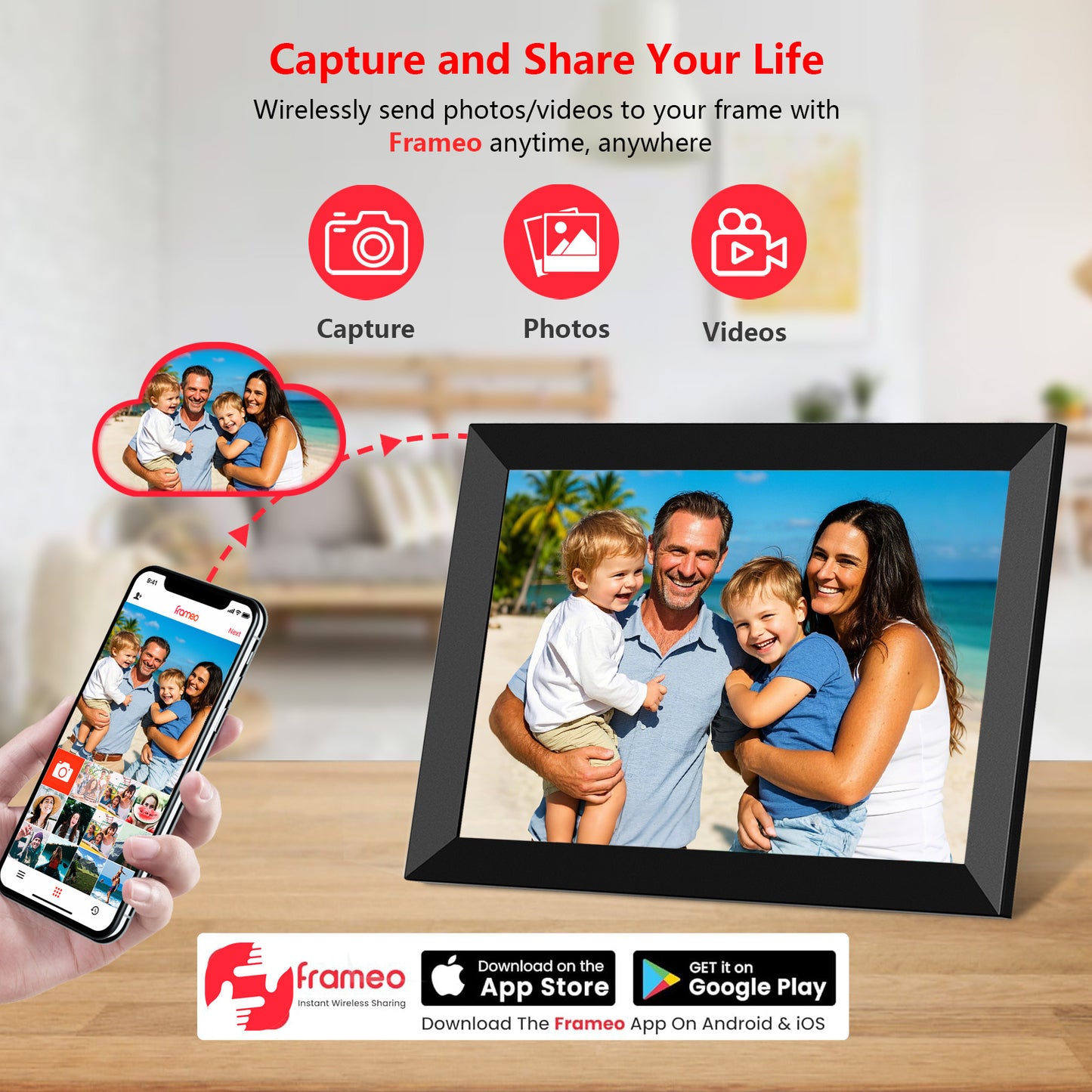 FRAMEO Digital Photo Frame, 10.1 Inch Wi-Fi Digital Picture Frame with 1280x800 IPS Touch Screen, Built-in 32GB Storage, Easy to Share Photos or Videos via Frameo App Auto-Rotate (Black)