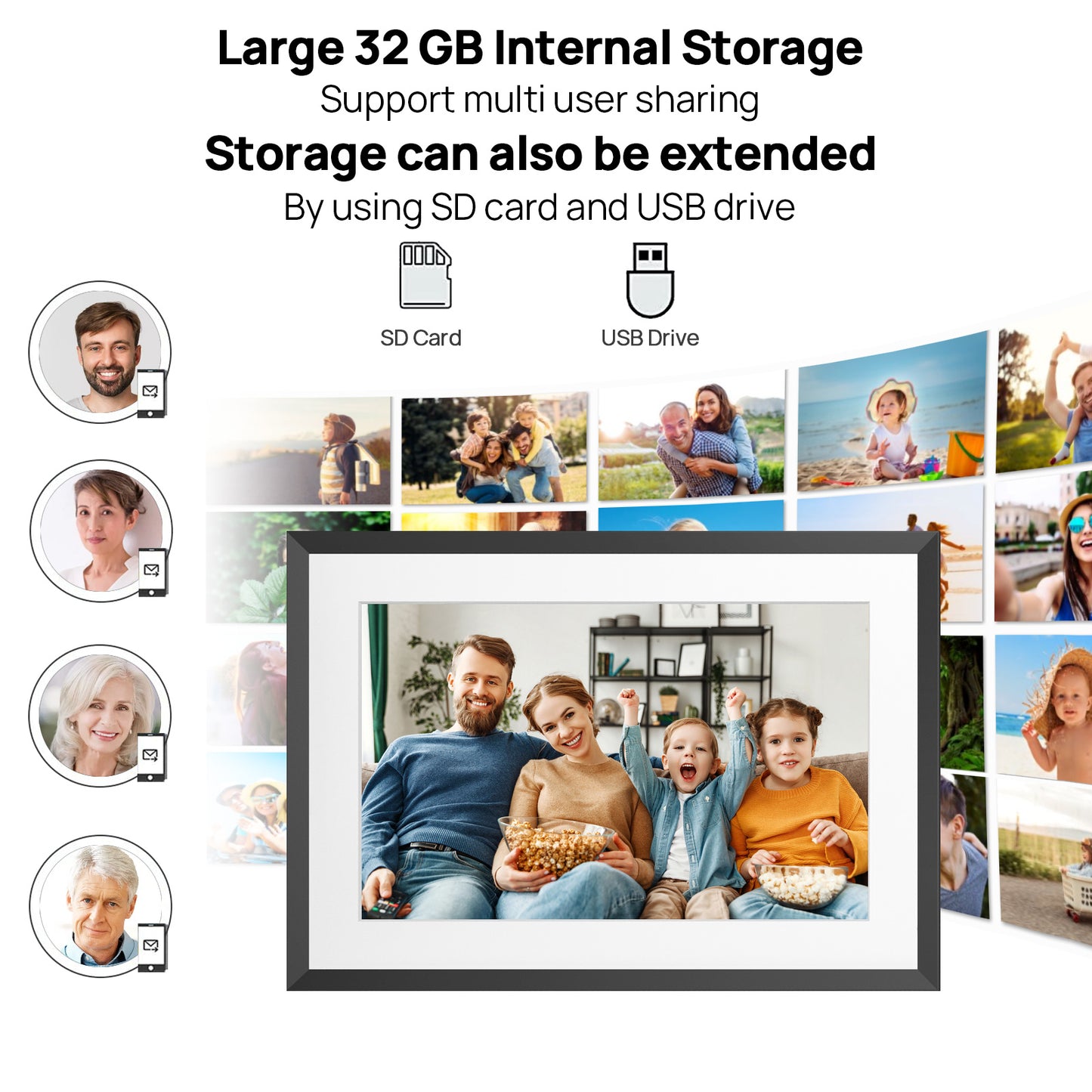 32GB 10.1 Inch WiFi Digital Picture Frame with 1280x800 HD IPS Touch Screen, Send Photo or Videos via App or Email,Support USB Drive/SD Card Extend Storage,Auto-Rotate,Wall Mountable