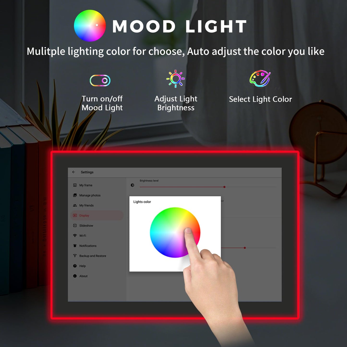 Frameo 10.1 Inch Neon-Light Digital Photo Frame, IPS Display | AI Color-Changing LED Strip Digital Photo Frame | Quick Share Photos/Videos, Easy Setup in Frameo App | Best Digital Frame for Gifting