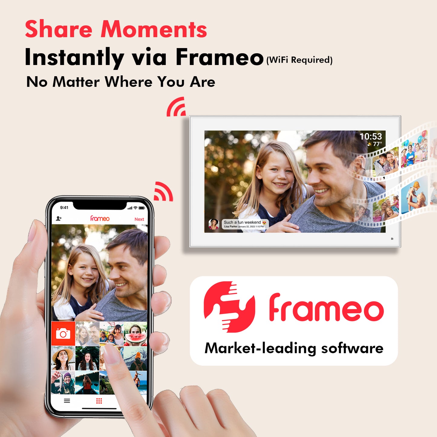 15.6" Frameo Digital Picture Frame WiFi, 1920x1080 IPS FHD Touch Screen Large Electronic Photo Frames, Send Photos from Your Phone from Anywhere, Best Gifts for Parents and Grandparents