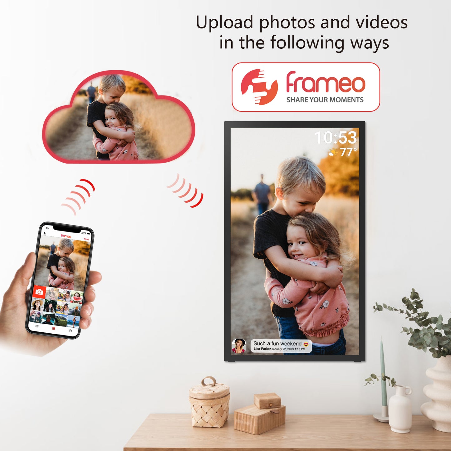 64GB 21.5inch FRAMEO Digital Photo Frame with 1920x1080 FHD IPS LCD Touch Screen, Dual-WiFi Share Photos & Videos Via Frameo App, Support USB Drive/Mirco SD Card Extend Storage, Auto-Rotat