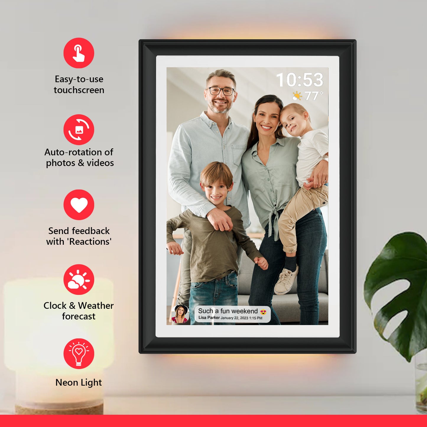32GB FRAMEO 10.1 Inch WiFi Digital Photo Frame with LED Light, 1280x800 HD IPS LCD Touch Screen, Auto-Rotate Portrait and Landscape, 32GB Storage, Share Moments Instantly via Frameo App from Anywhere