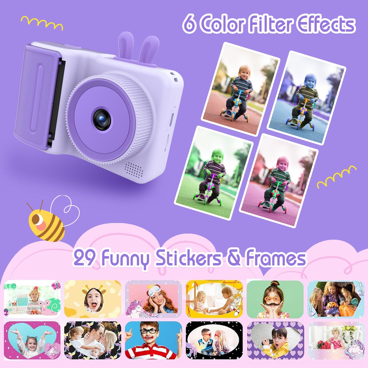 Kids Instant Print Camera,1080P Videos Digital Camera for Kids, Toddler Camera for Christmas Birthday Toy Gifts for Girls/Boys Age 3-12, Portable Kids Camera for 3 4 5 6 7 8 9 10 with SD Card