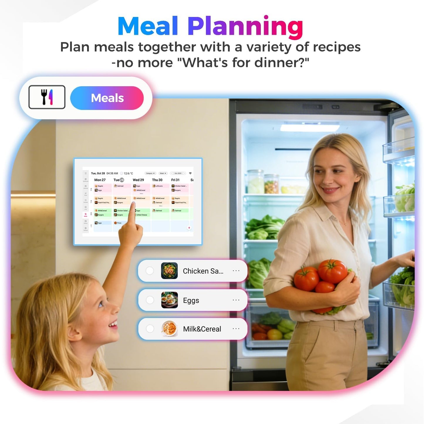 10.1 Inch Smart Digital Calendar with LED Reminder Light – HD Touchscreen Family Planner & Calendar with Chore Chart & Meal Planner