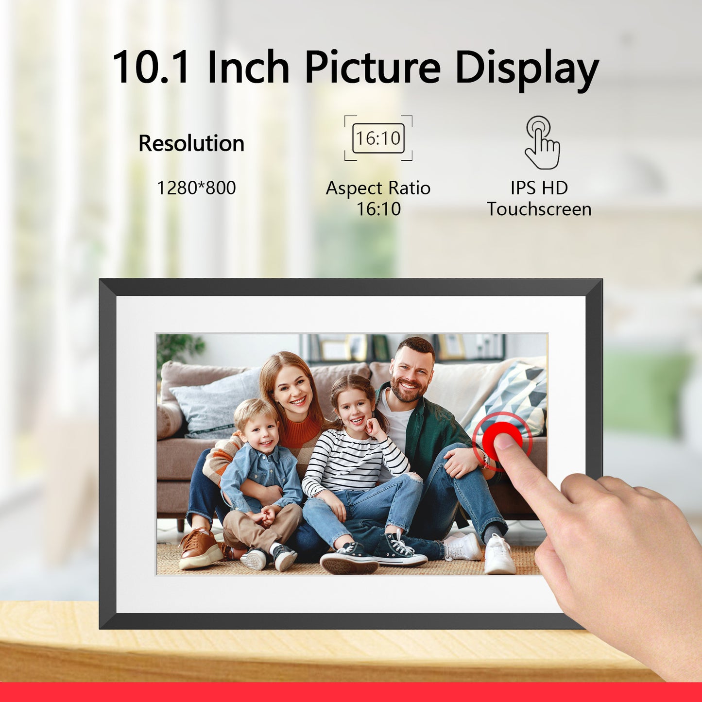 32GB 10.1 Inch WiFi Digital Picture Frame with 1280x800 HD IPS Touch Screen, Send Photo or Videos via App or Email,Support USB Drive/SD Card Extend Storage,Auto-Rotate,Wall Mountable