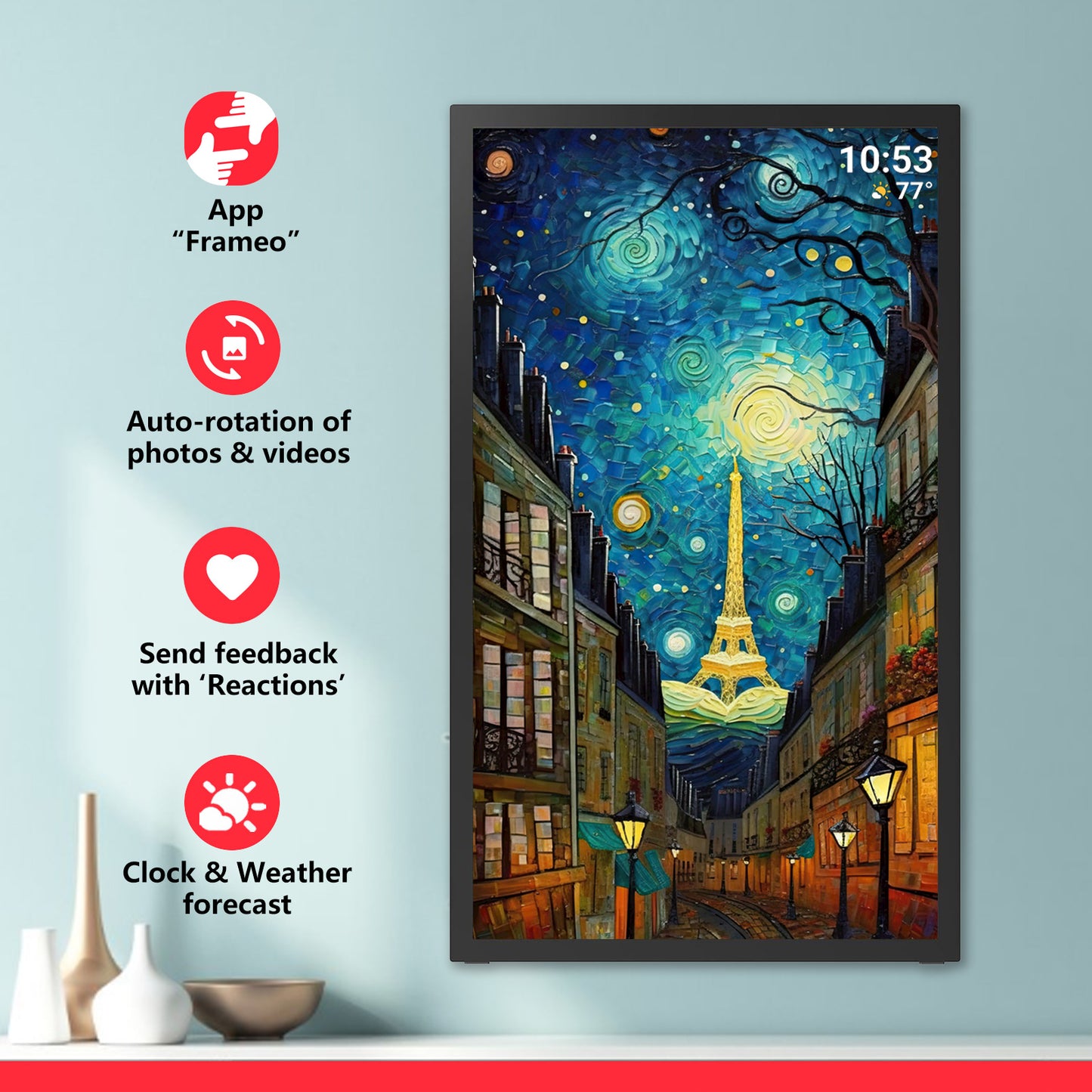 64GB 21.5inch FRAMEO Digital Photo Frame with 1920x1080 FHD IPS LCD Touch Screen, Dual-WiFi Share Photos & Videos Via Frameo App, Support USB Drive/Mirco SD Card Extend Storage, Auto-Rotat