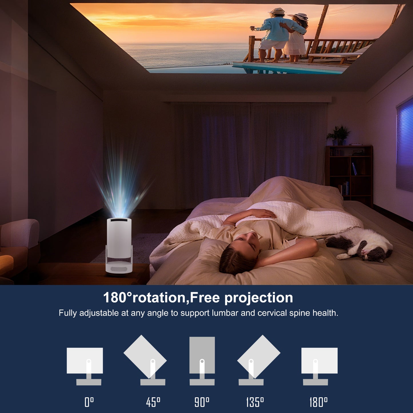 Mini Projector 4K Support with Dual-Band WIFI6 5G Wireless 5.4 Bluetooth Android 11, Soundbase Speaker, Manual Focus, Auto Vertical Keystone 180°Rotatable Portable Proyector for Home Bedroom Outdoor