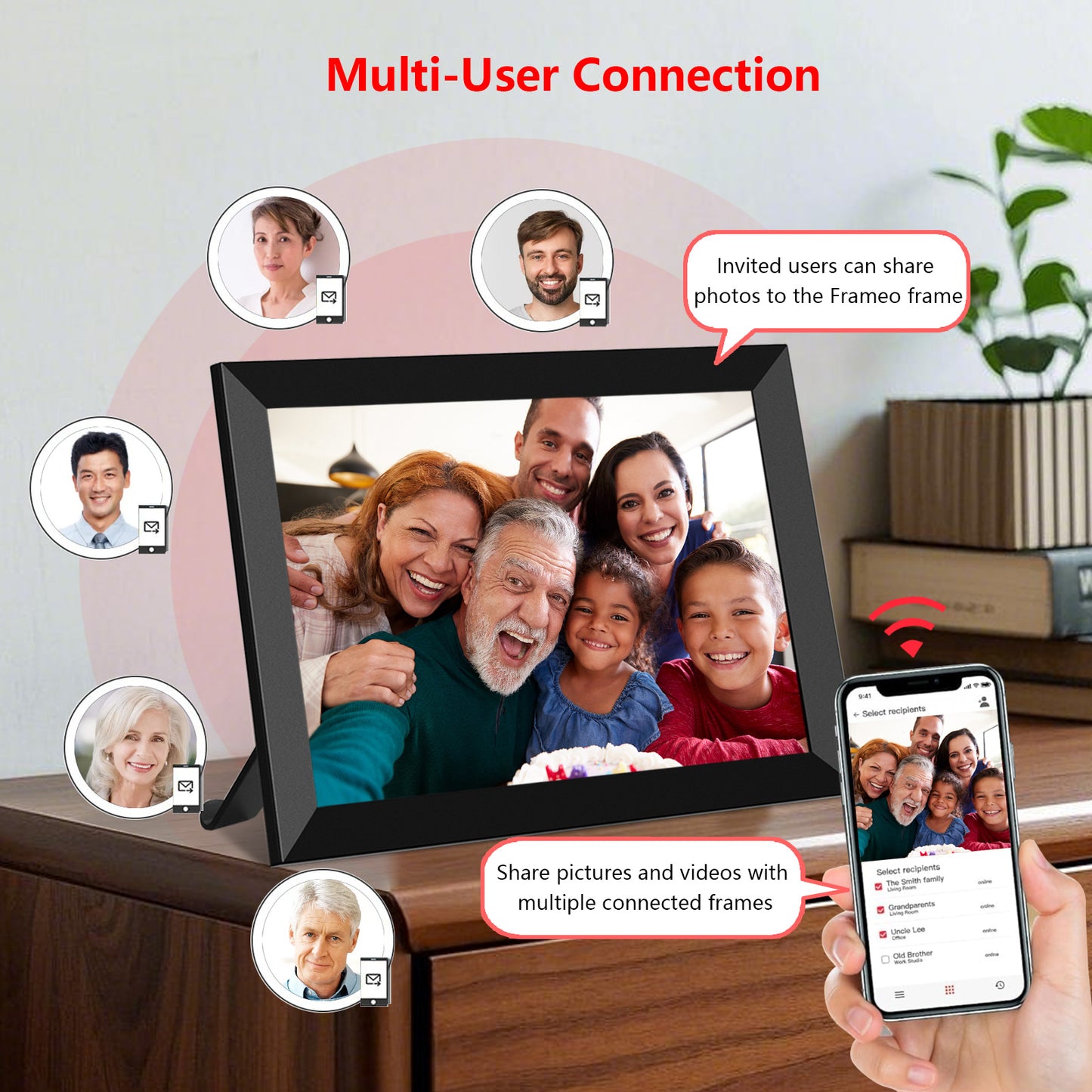 FRAMEO Digital Photo Frame, 10.1 Inch Wi-Fi Digital Picture Frame with 1280x800 IPS Touch Screen, Built-in 32GB Storage, Easy to Share Photos or Videos via Frameo App Auto-Rotate (Black)