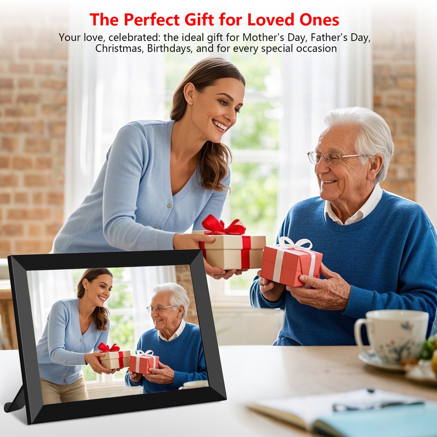 moonka Digital Photo Frame, FRAMEO 10.1 Inch WiFi Digital Picture Frame with 1280x800 IPS HD Touch Screen, 32GB Storage Auto-Rotate Wall Mountable Easy Share Photos or Videos via Frameo App from Anywhere