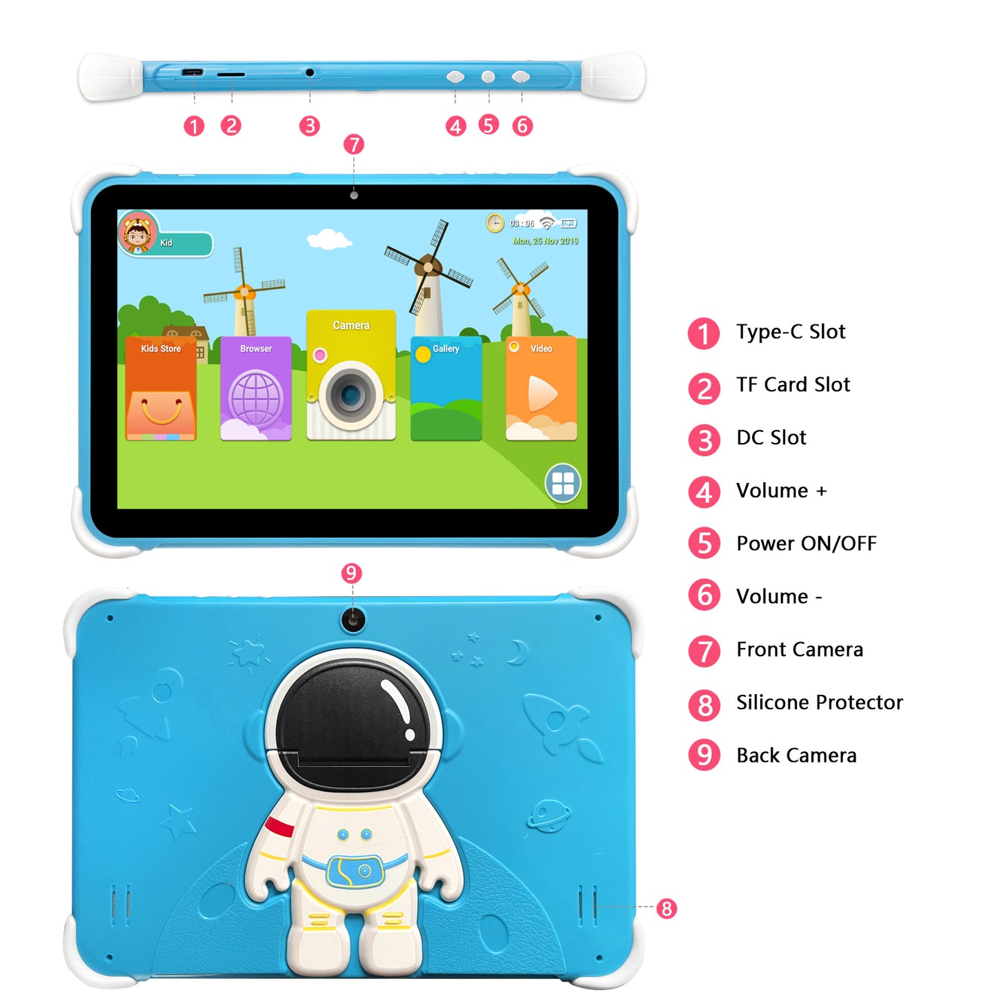 64GB 10.1 Inch Kids Tablet Android Tablet for Kids 2GB+64GB Toddler Tablet APP Preinstalled & Parent Control IWWA Kids Education Tablet with WiFi, Dual Camera, Bluetooth, Kid-Proof Case