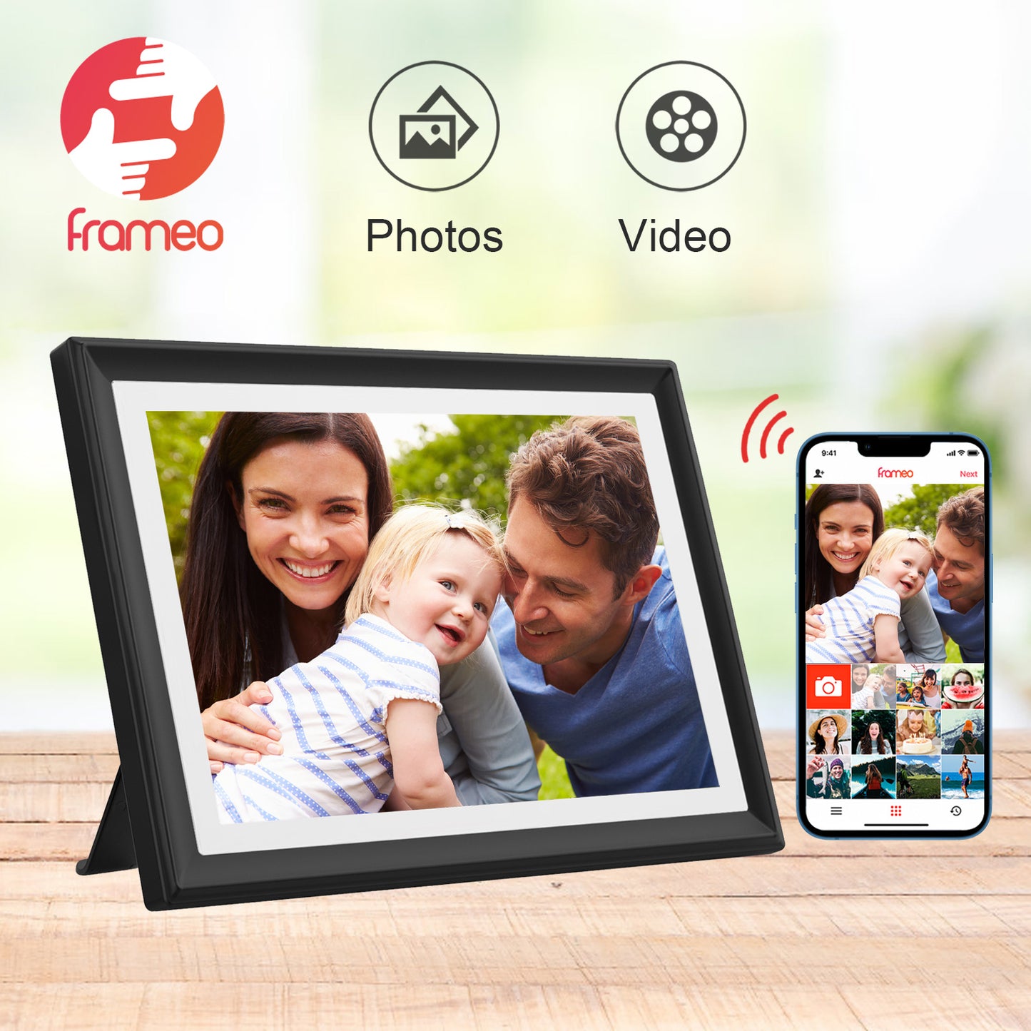 32GB FRAMEO 10.1 Inch WiFi Digital Photo Frame with LED Light, 1280x800 HD IPS LCD Touch Screen, Auto-Rotate Portrait and Landscape, 32GB Storage, Share Moments Instantly via Frameo App from Anywhere