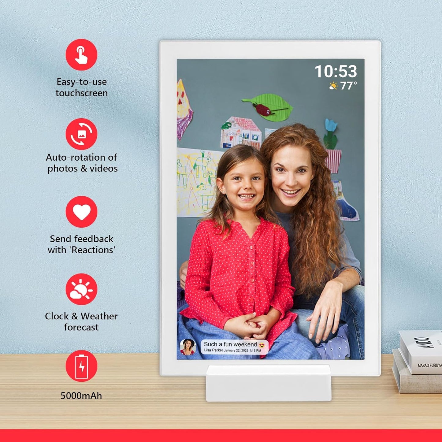 FRAMEO 10.1 Inch WiFi Digital Photo Frame with 5000mAh Battery