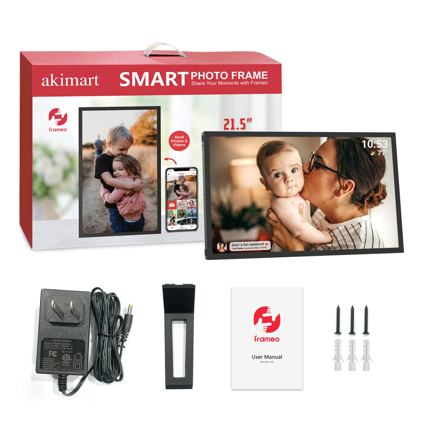 64GB 21.5inch FRAMEO Digital Photo Frame with 1920x1080 FHD IPS LCD Touch Screen, Dual-WiFi Share Photos & Videos Via Frameo App, Support USB Drive/Mirco SD Card Extend Storage, Auto-Rotat