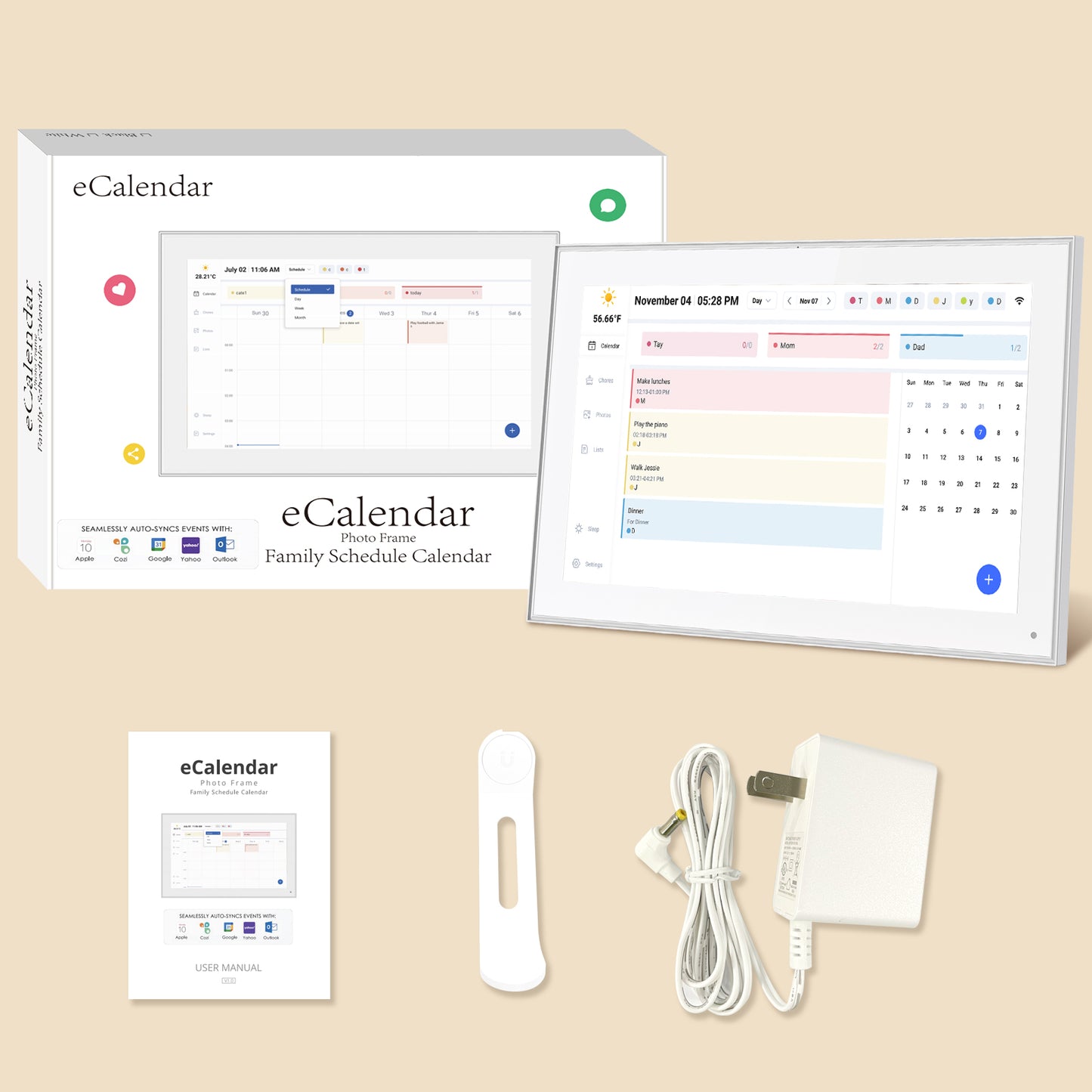 15.6 Inch Smart Digital Calendar Wall Planner & Chore Chart, IPS FHD 1920x1080 Touchscreen Interactive Display for Family Schedules, Streamline Household Organization