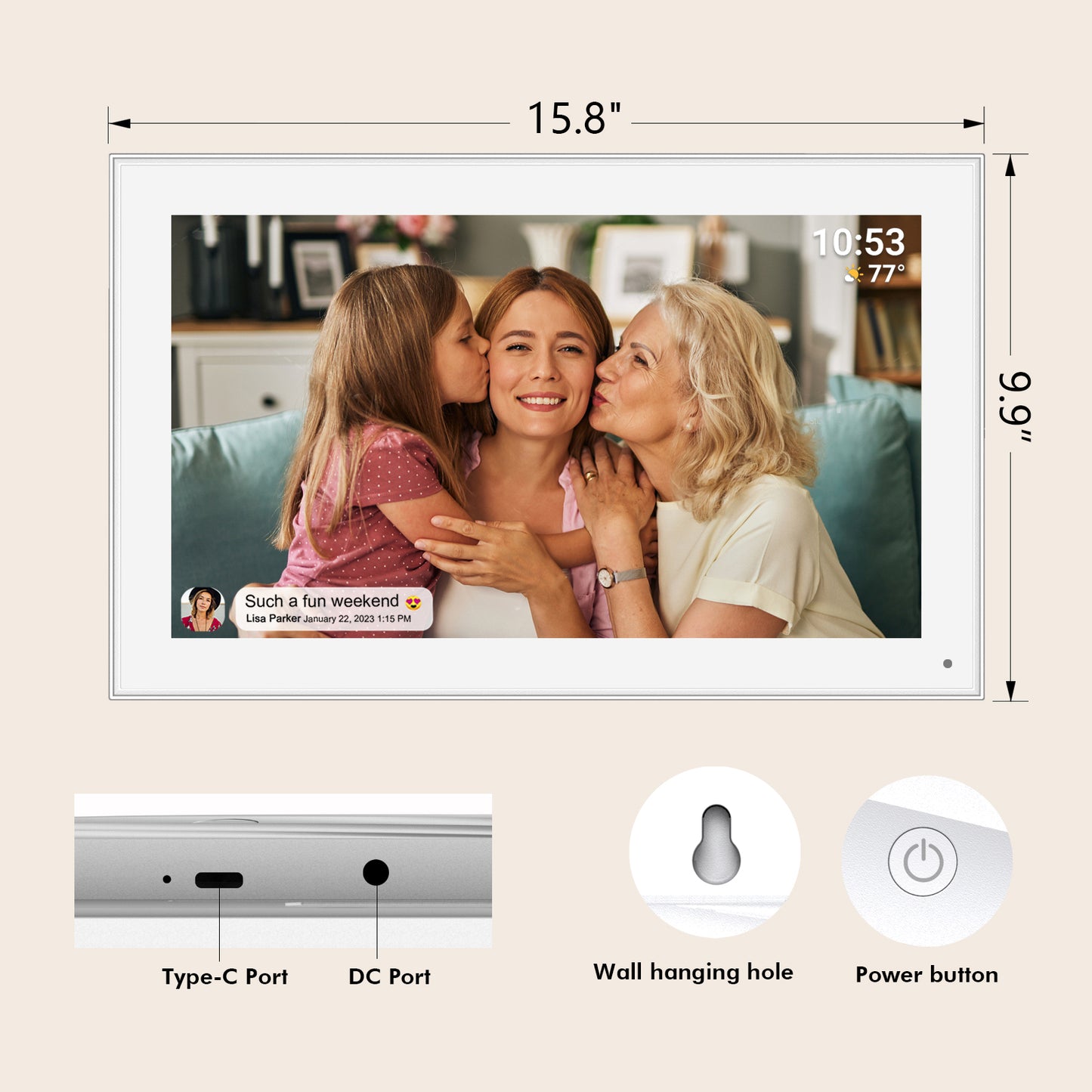 15.6" Frameo Digital Picture Frame WiFi, 1920x1080 IPS FHD Touch Screen Large Electronic Photo Frames, Send Photos from Your Phone from Anywhere, Best Gifts for Parents and Grandparents