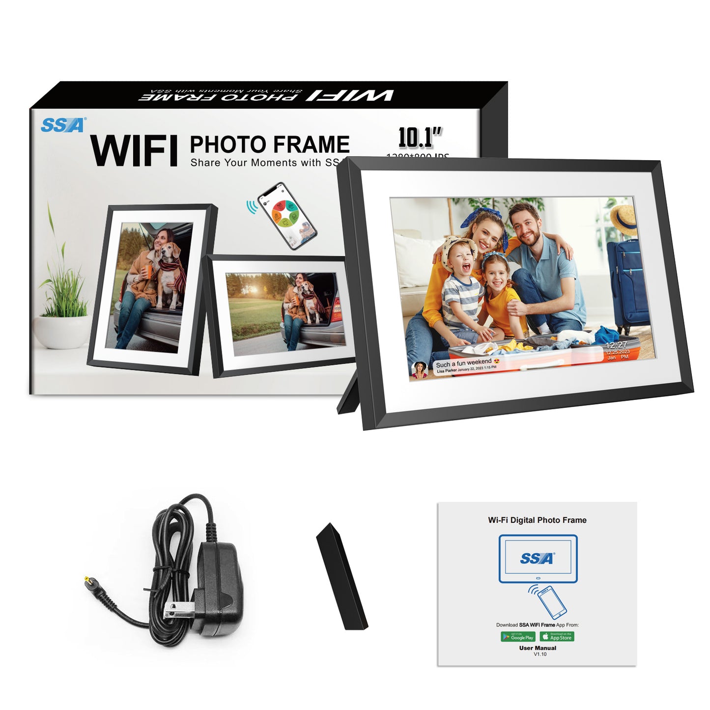 32GB 10.1 Inch WiFi Digital Picture Frame with 1280x800 HD IPS Touch Screen, Send Photo or Videos via App or Email,Support USB Drive/SD Card Extend Storage,Auto-Rotate,Wall Mountable