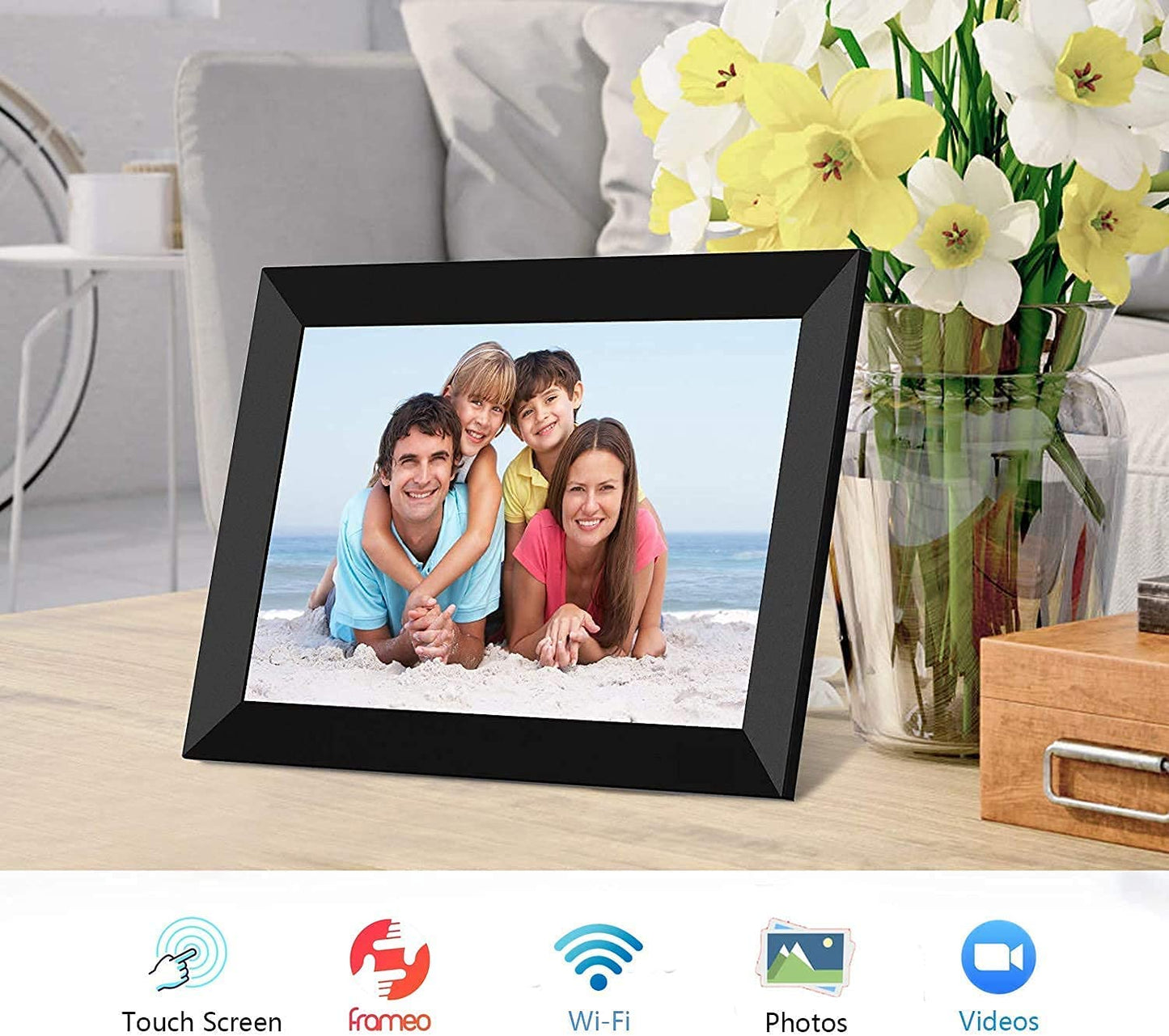 FRAMEO Digital Photo Frame WiFi 8 Inch 1920×1200 FHD Touch Screen IPS Display, 16GB Storage, Support USB Drive/SD Card, Auto-Rotate, Easy Setup to Share Photos or Videos Anywhere via Free App