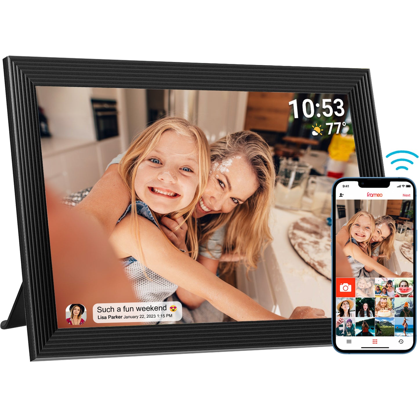 FRAMEO 10.1 Inch Smart WiFi Digital Photo Frame 1280x800 IPS LCD Touch Screen, Auto-Rotate Portrait and Landscape, Built in 32GB Memory, Share Moments Instantly via Frameo App from Anywhere