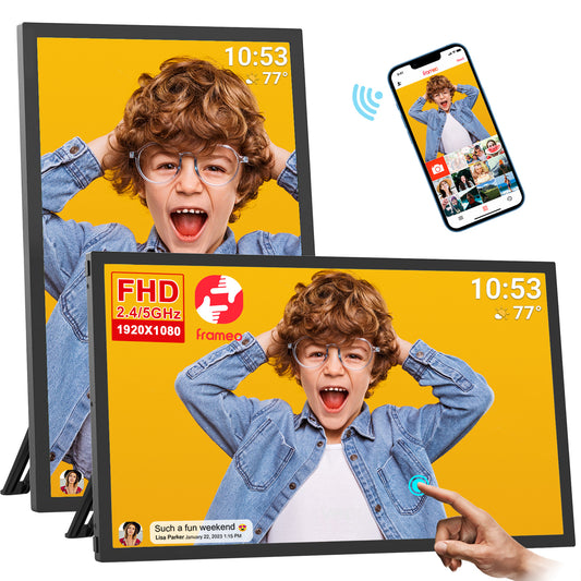 64GB 21.5inch FRAMEO Digital Photo Frame with 1920x1080 FHD IPS LCD Touch Screen, Dual-WiFi Share Photos & Videos Via Frameo App, Support USB Drive/Mirco SD Card Extend Storage, Auto-Rotat