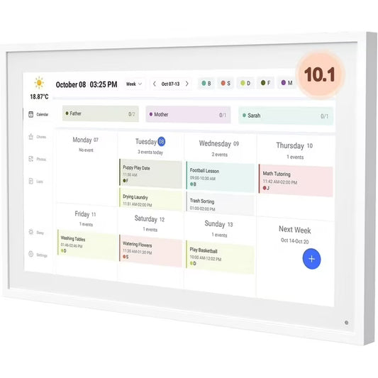 10.1 Inch Smart Digital Calendar Planner & Chore Chart, IPS HD Touchscreen Interactive Display for Family Schedules, Desk Stand Included - Share Photos/Videos