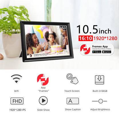 FRAMEO 10.5 Inch Smart WiFi Digital Photo Frame 1920x1280 FHD IPS LCD Touch Screen, Auto-Rotate, 64GB Storage, Support SD Card & USB Drive, Share Moments Instantly via Frameo App from Anywhere