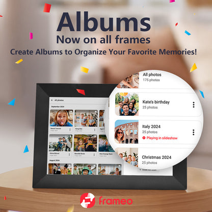 10.1 inch FRAMEO WiFi Digital Picture Frame, IPS Touch Screen Smart Cloud Photo Frame with 32GB Storage, Share Photos or Videos via Free Frameo APP Anywhere Anytime, Auto-Rotate, Wall Mountable