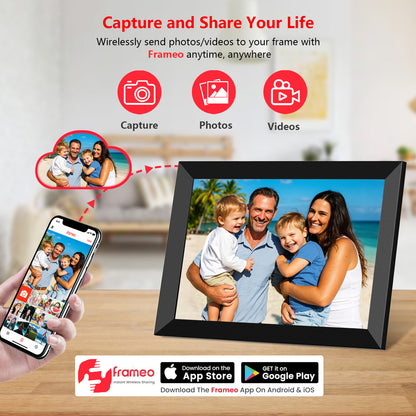 FRAMEO Digital Photo Frame, 10.1 Inch WiFi Digital Picture Frame with 1280x800 IPS HD Touch Screen, 32GB Storage Auto-Rotate Wall Mountable Easy Share Photos or Videos via Frameo App from Anywhere