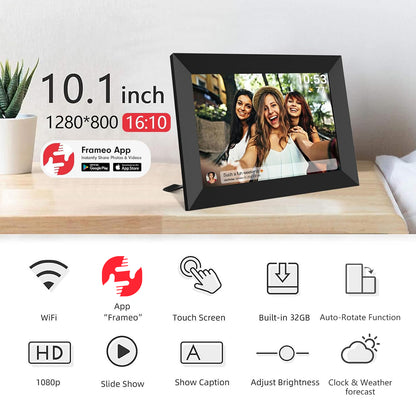 10.1 inch FRAMEO WiFi Digital Picture Frame, IPS Touch Screen Smart Cloud Photo Frame with 32GB Storage, Share Photos or Videos via Free Frameo APP Anywhere Anytime, Auto-Rotate, Wall Mountable