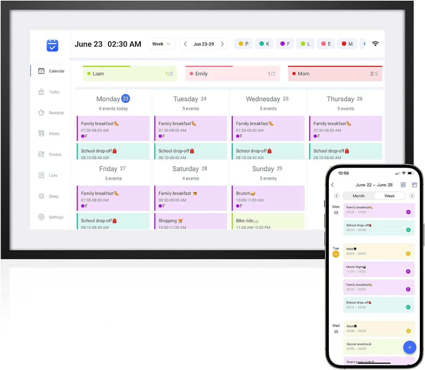 10.1 Inch Smart Digital Calendar – HD Touchscreen Family Planner & Calendar with Chore Chart & Meal Planner (Black White)