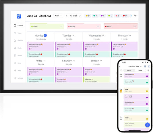 10.1 Inch Smart Digital Calendar – HD Touchscreen Family Planner & Calendar with Chore Chart & Meal Planner (Black White)