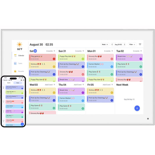 15.6 Inch Digital Calendar, Smart Digital Calendar Planner & Chore Chart, IPS FHD 1920x1080 Touchscreen Display for Family Schedules, Desk Stand Included, Digital Picture Frame to Share Photos&Videos