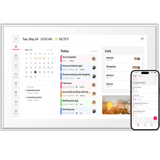 10.1 Inch Smart Digital Calendar Planner & Chore Chart, IPS HD Touchscreen Interactive Display for Family Schedules, Desk Stand Included - Share Photos/Videos