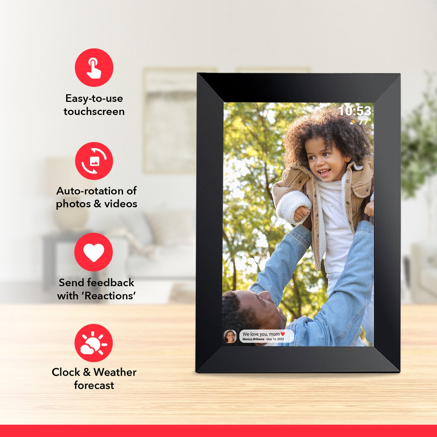 10.1 inch FRAMEO WiFi Digital Picture Frame, IPS Touch Screen Smart Cloud Photo Frame with 32GB Storage, Share Photos or Videos via Free Frameo APP Anywhere Anytime, Auto-Rotate, Wall Mountable