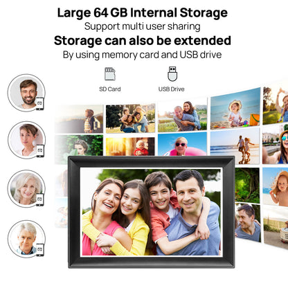 FRAMEO 10.5 Inch Smart WiFi Digital Photo Frame 1920x1280 FHD IPS LCD Touch Screen, Auto-Rotate, 64GB Storage, Support SD Card & USB Drive, Share Moments Instantly via Frameo App from Anywhere