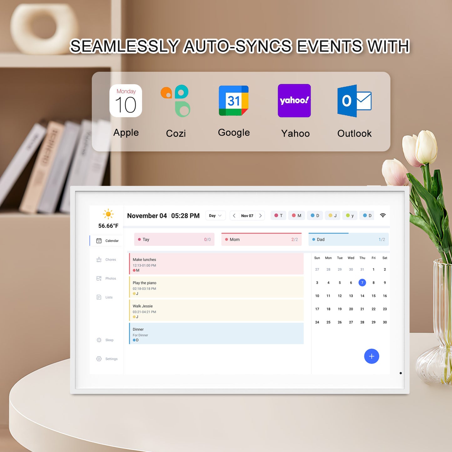 Digital Calendar: 21.5 Inch Smart Electronic Calendar Planner & Chore Chart, IPS FHD 1920x1080 Wall Touch Screen Display for Family Schedules, Desk Stand Included