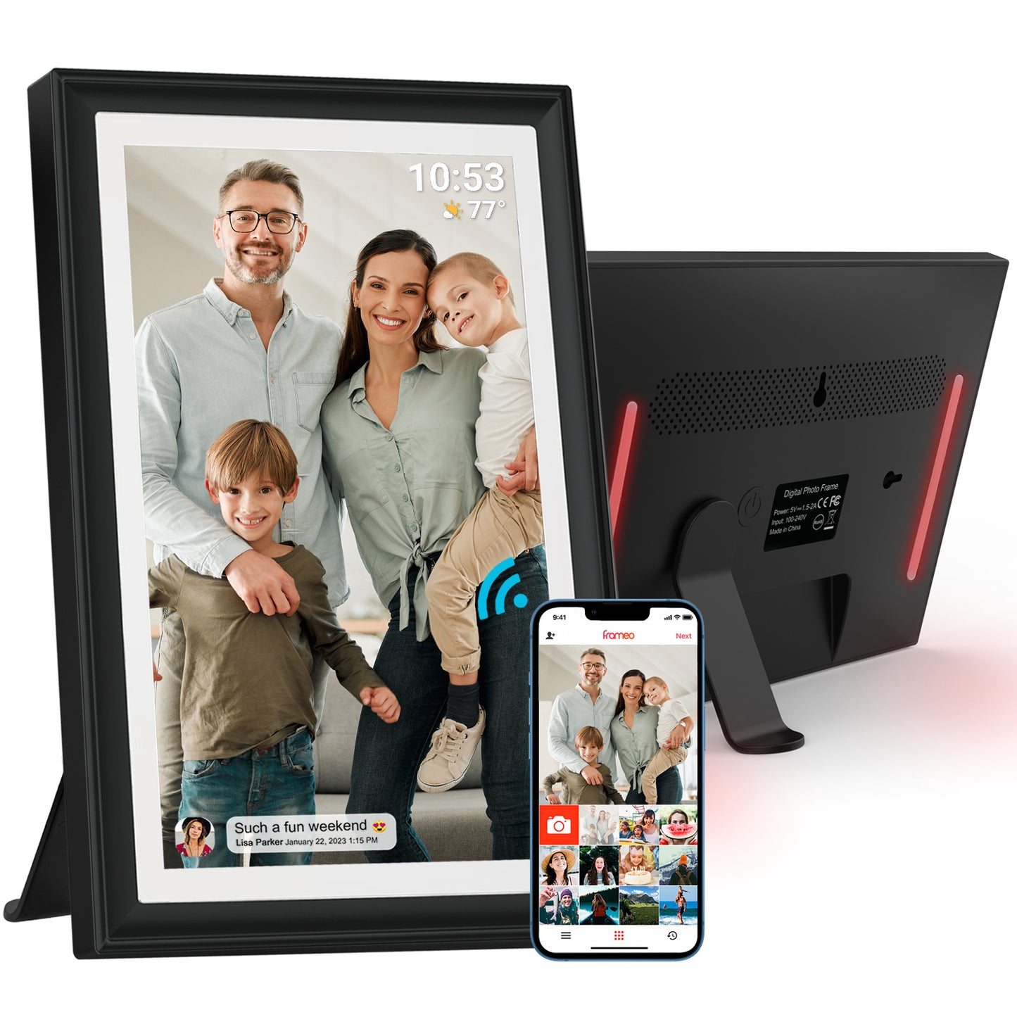 32GB FRAMEO 10.1 Inch WiFi Digital Photo Frame with LED Light, 1280x800 HD IPS LCD Touch Screen, Auto-Rotate Portrait and Landscape, 32GB Storage, Share Moments Instantly via Frameo App from Anywhere