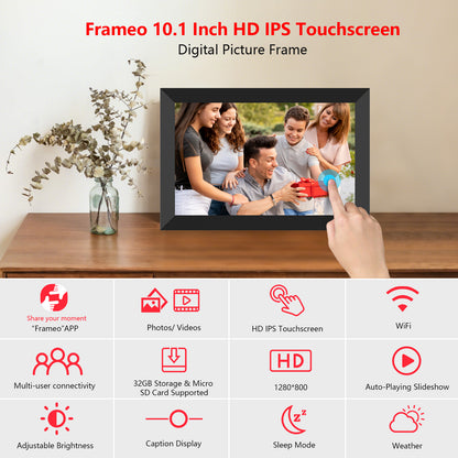 FRAMEO Digital Photo Frame, 10.1 Inch WiFi Digital Picture Frame with 1280x800 IPS HD Touch Screen, 32GB Storage Auto-Rotate Wall Mountable Easy Share Photos or Videos via Frameo App from Anywhere