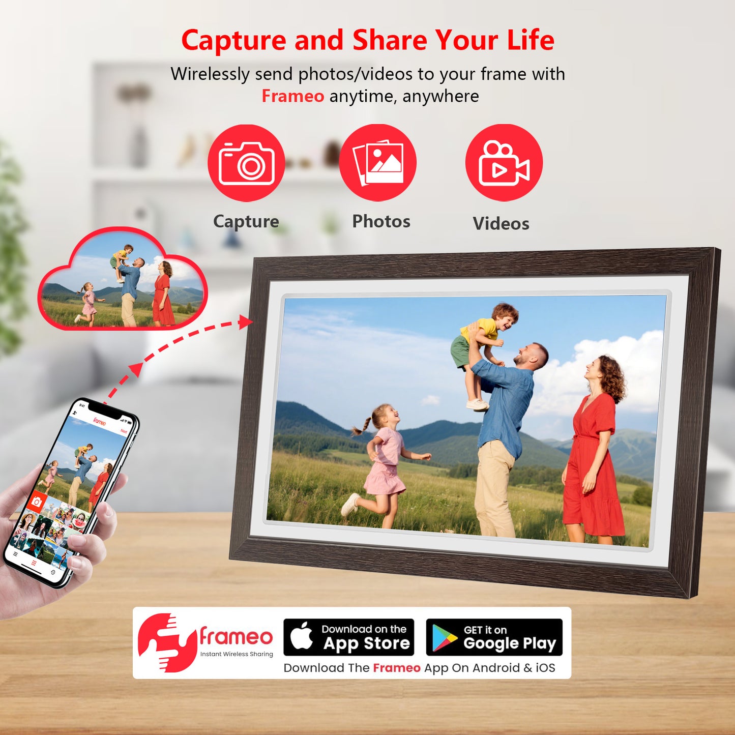 21.5" Large Frameo Digital Photo Frame, 32GB WiFi Digital Picture Frame with 1920x1080 FHD IPS Touch Screen, USB Drive/SD Card, Wall Mountable Auto-Rotate, Easy Share Photos/Videos from Anywhere
