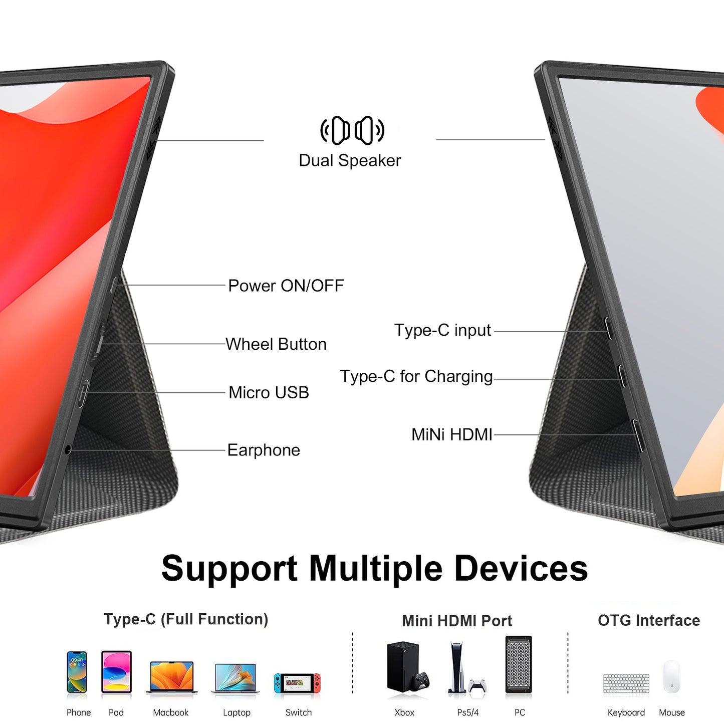 10.5inch Portable Monitor 1920x1280P FHD IPS Screen USB-C Laptop Monitor HDMI Second External Monitor for Laptop,PC,Mac Phone,PS,Xbox,Swich,IPS Ultra-Thin Zero Frame Gaming Monitor/Premium Smart Cover