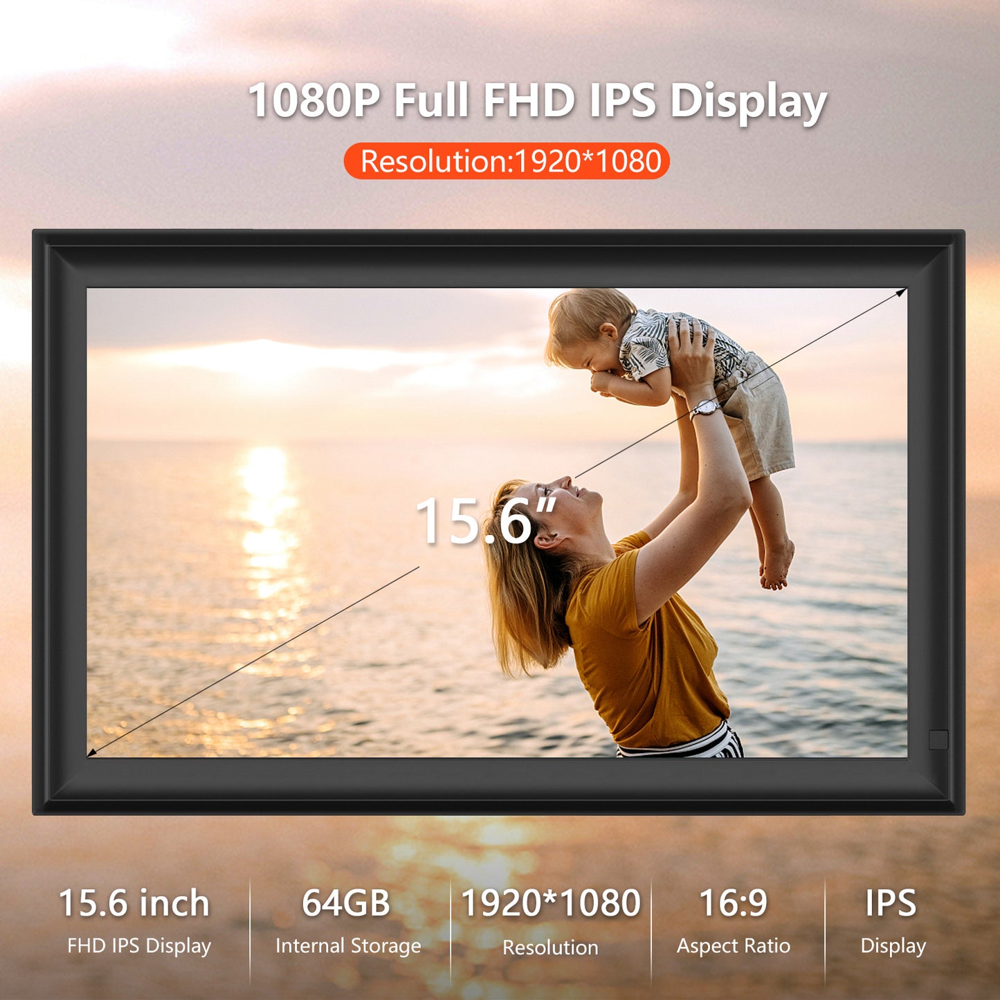 64GB FRAMEO 15.6 inch WiFi Digital Picture Frame 1920x1080 FHD Large Smart Digital Photo Frame IPS Touch Screen Auto-Rotate Wall Mountable Motion Sensor Share Photos/Videos Instantly via APP