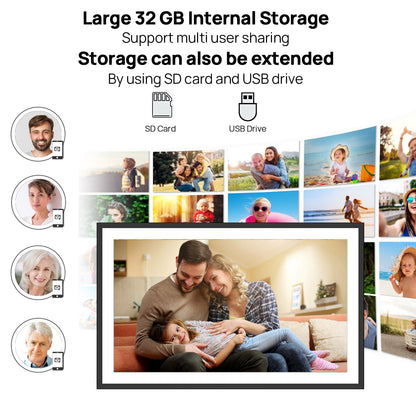 15.6 Inch WiFi Digital Picture Frame with 1920x1080 FHD IPS Touch Screen, Send Photo or Videos via App or Email, 32GB Storage, Support USB Drive/SD Card Extend Storage, Auto-Rotate, Wall Mountable