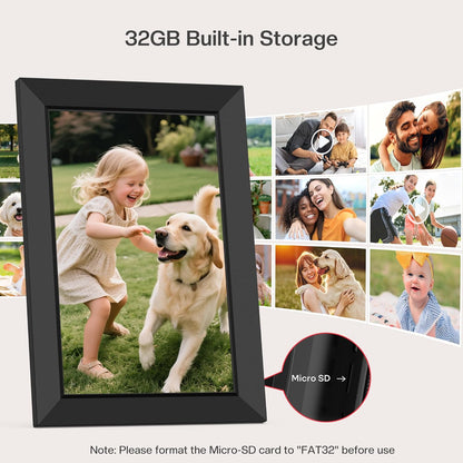 Frameo 10.1 Inch WiFi Digital Picture Frame - Smart Cloud Electronic Photo Frame with HD IPS Touch Screen, 32GB Memory, Auto-Rotate, Wall Mount, Wall Decor, Slideshow, Phone Photo/Video Sharing - Mom Gift