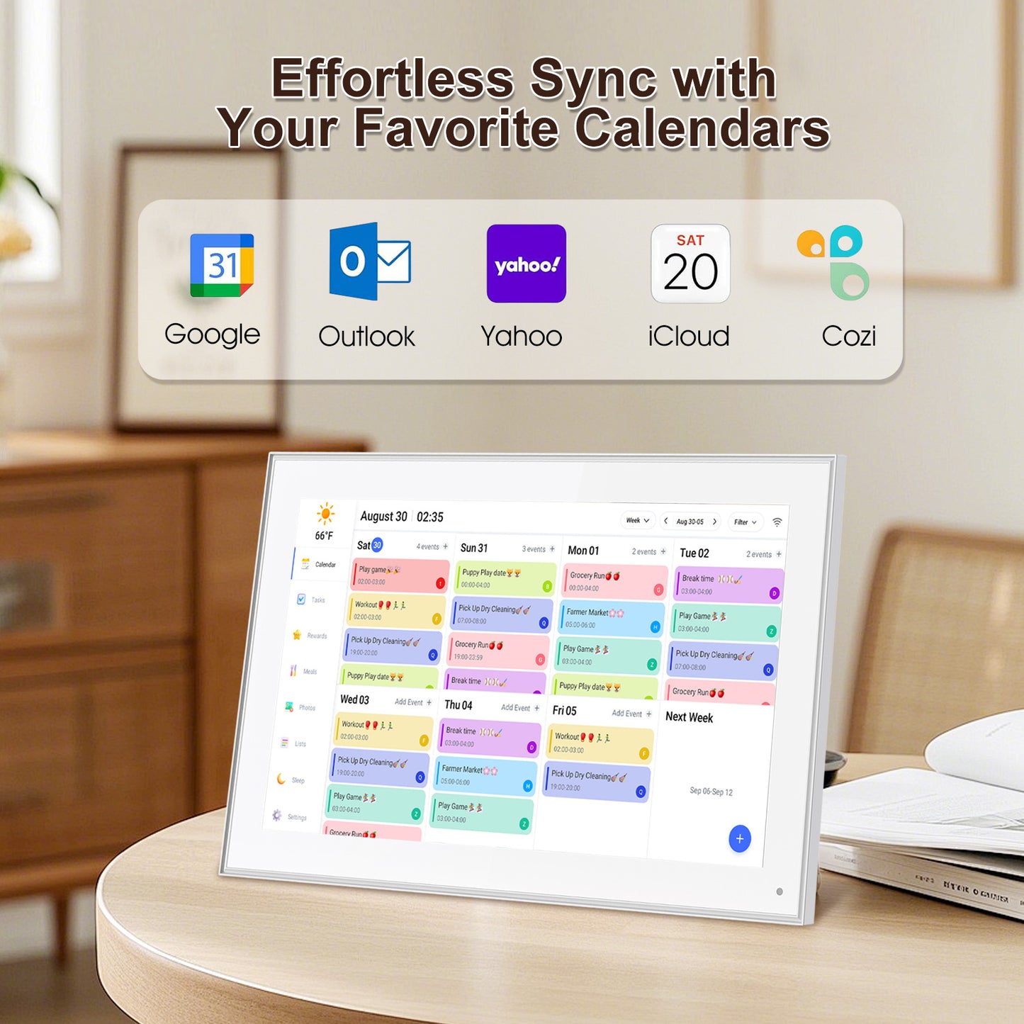 15.6 Inch Digital Calendar, Smart Digital Calendar Planner & Chore Chart, IPS FHD 1920x1080 Touchscreen Display for Family Schedules, Desk Stand Included, Digital Picture Frame to Share Photos&Videos