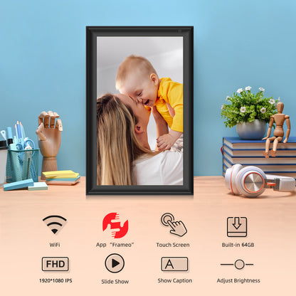 64GB FRAMEO 15.6 inch WiFi Digital Picture Frame 1920x1080 FHD Large Smart Digital Photo Frame IPS Touch Screen Auto-Rotate Wall Mountable Motion Sensor Share Photos/Videos Instantly via APP