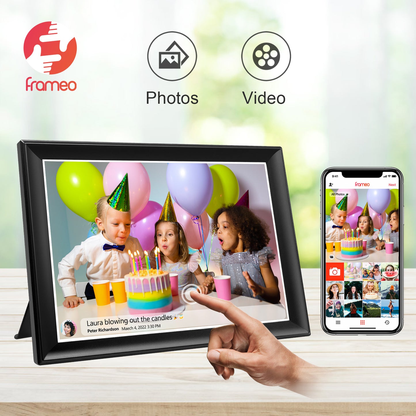 FRAMEO 10.5 Inch Smart WiFi Digital Photo Frame 1920x1280 FHD IPS LCD Touch Screen, Auto-Rotate, 64GB Storage, Support SD Card & USB Drive, Share Moments Instantly via Frameo App from Anywhere